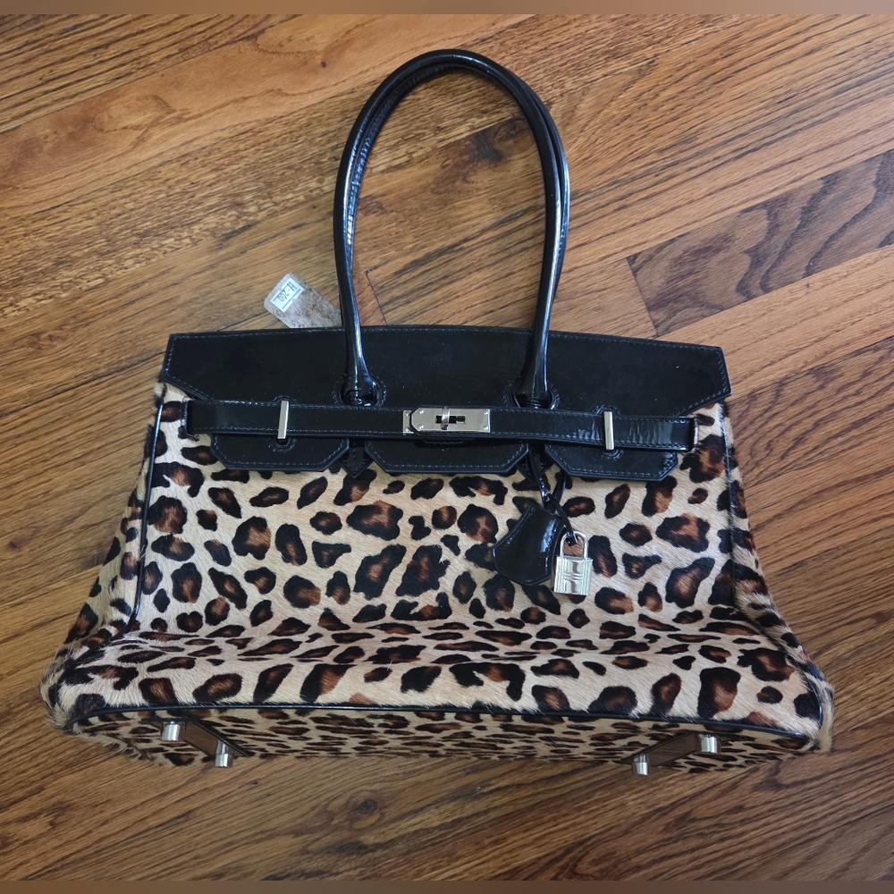 Mottini Leopard Print Leather Handbag